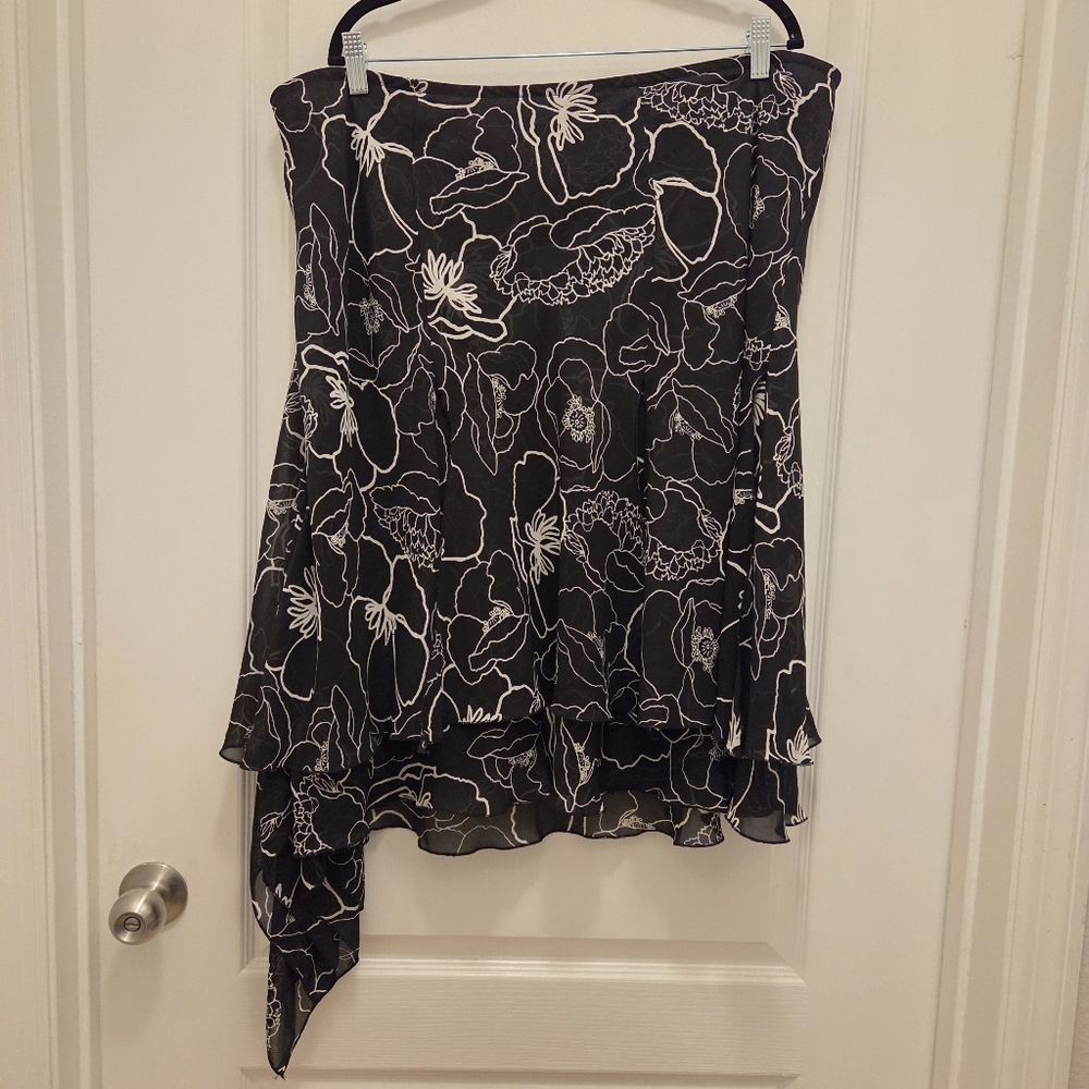 Lane Bryant Black Floral Asymmetrical Skirt